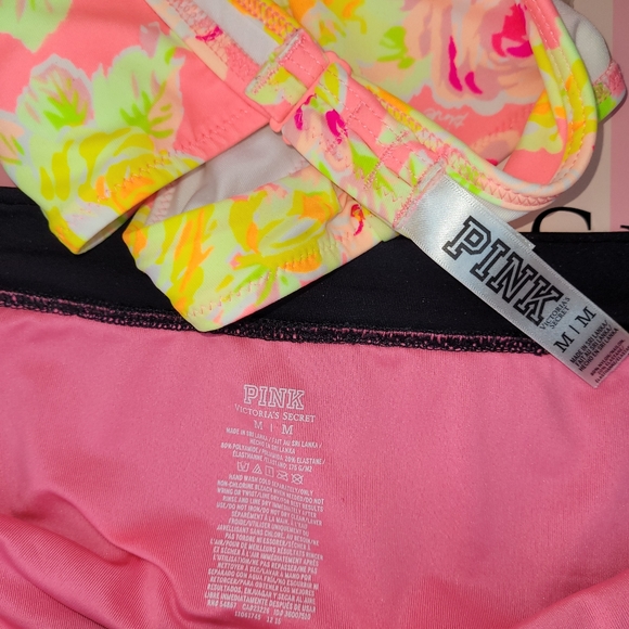 PINK VS MEDIUM NEW MEDIUM Removable Cups 2 Piece Flowerd Black SWIM SUIT - Picture 7 of 11